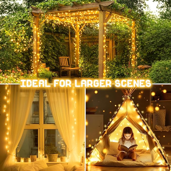 Christmas Lights Outdoor Battery Operated String Lights Total 100LED 33Ft with Timer 8 Modes 16.4Ft*2 Waterproof Outdoor Indoor for Christmas Decor, Warm White, 2-Pack