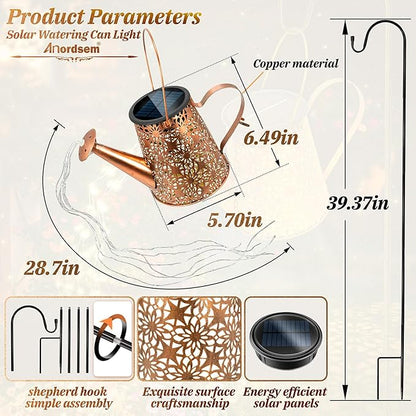 Anordsem Solar Watering Can Lights: Metal Flower Lantern Outdoor with Hook - Waterproof Garden Art Hanging Decoration for Yard Patio Lawn - Christmas Birthday Gifts for Women Mom Grandma