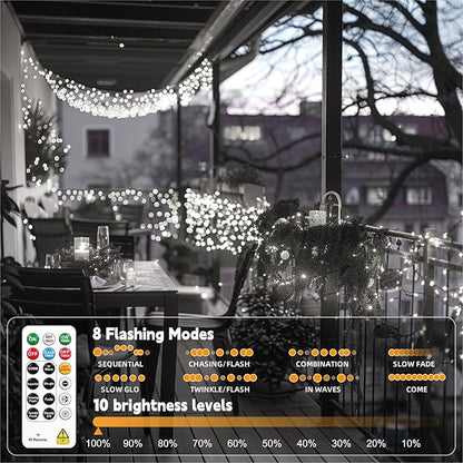 HXWEIYE Rechargeable Fairy Lights with Remote, 2 Pack 33ft 100LED Twinkle Lights with DIY Timer & Light Sensor, Waterproof Outdoor String Lights for Bedroom Patio Christmas Tree Decor, White