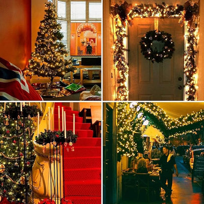 Tcamp Battery Operated Christmas Lights - Motion Activated, Sync with Music, 33FT 100 LED Battery String Lights for Outdoor Indoor Christmas Tree Decor, 6 Lighting Modes, Warm White