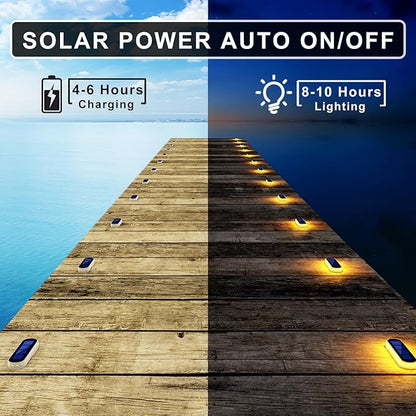 Solar Deck Lights, 6 Pack Waterproof LED Path Lights, Outdoor Solar Step Lights, Solar Powered Light Bar for Stairs, Driveway, Walkway, Pathway, Dock, Porch, Warm White