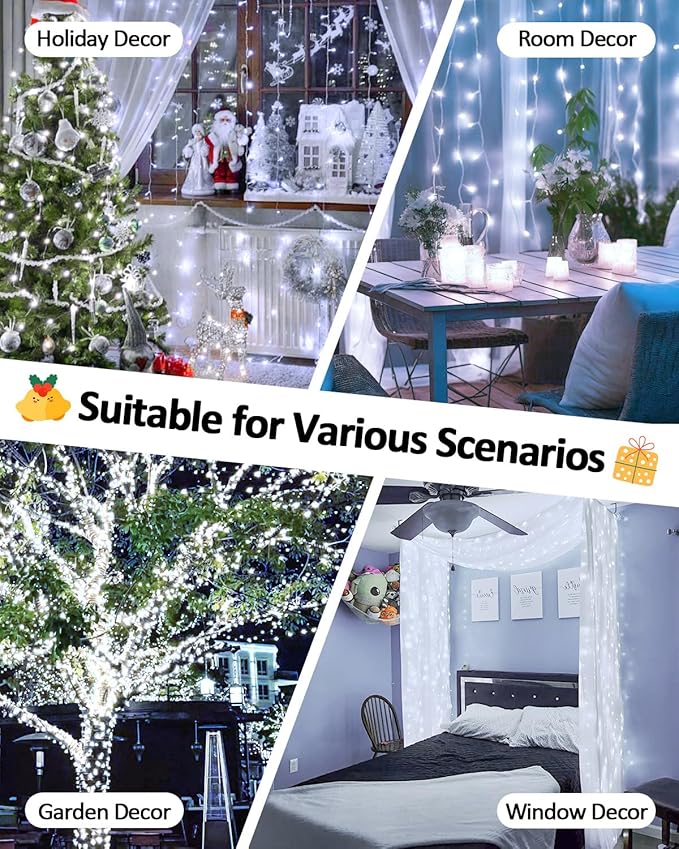 2 Pack Christmas String Lights Battery Operated with Timer, 66FT 200 LED Waterproof Twinkle Lights, 8 Modes Fairy Light for Indoor and Outdoor Bedroom Garland Tree Christmas Decorations (Cool White)