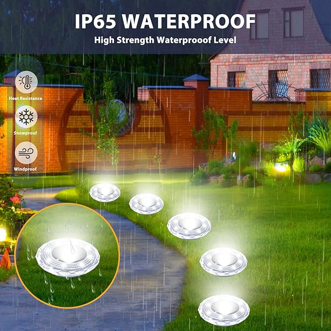 Solar Ground Lights 12 Pack Waterproof Outdoor Solar Lights for Yard Led Solar Garden Lights Bright Solar Powered Disc Light In-Ground Landscape Lighting for Patio Pathway Walkway Driveway, White