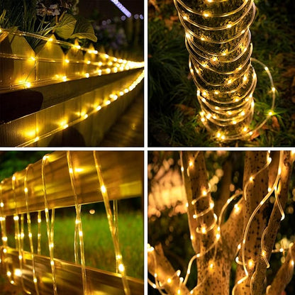 Solar Rope Lights Outdoor Waterproof, 33FT 100LED Outdoor String Lights Clear PVC Tube Fairy Lights, 8 Modes Trampoline Lights for Pool Tree Garden Yard Home Camping Wedding Halloween Holiday Decor