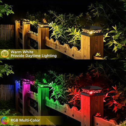 T-SUN Solar Post Cap Lights 6 Pack – Outdoor Waterproof RGB Color Changing Light for 3.5x3.5 4x4 5x5 5.5x5.5 Wood/Vinyl Fence Posts, Solar Deck Lights for Patio, Garden, Porch