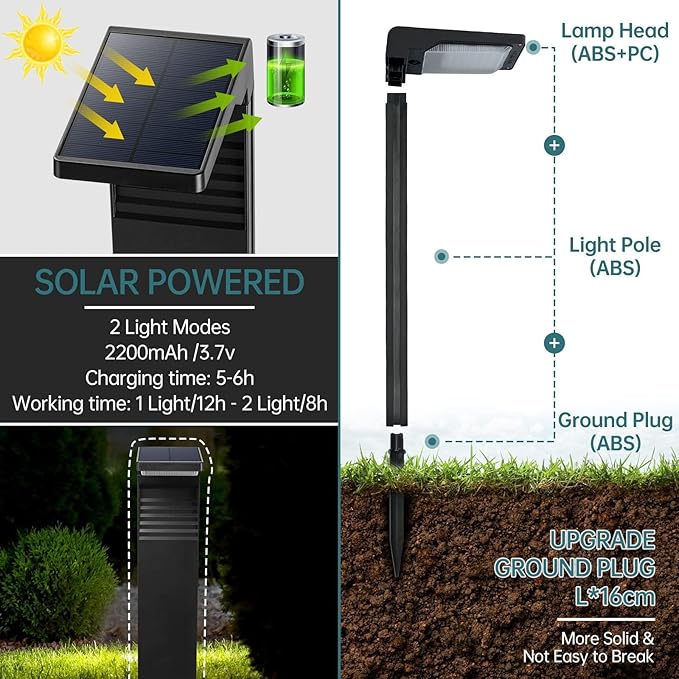 Solar Outdoor Lights,2 Pack LED Solar Lights Outdoor Waterproof, Solar Walkway Lights Maintain 12 Hours of Lighting for Your Garden, Landscape, Path, Yard, Patio, Driveway