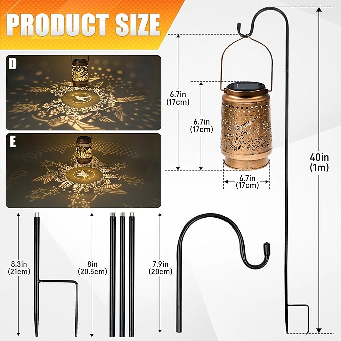 2-Pack Hummingbird Solar Garden Lanterns, Classic Waterproof LED