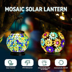 2-Pack Elegant Mosaic Solar Lanterns for Outdoor, Waterproof LED