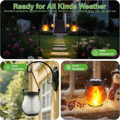 Solar Lanterns Outdoor Lights,Upgraded Flickering Flame Solar Lanterns Lights with 2 Modes Dual Charging USB & Solar, Outdoor Waterproof Hanging Lantern for Party Holiday Yard Patio Path Garden Decor