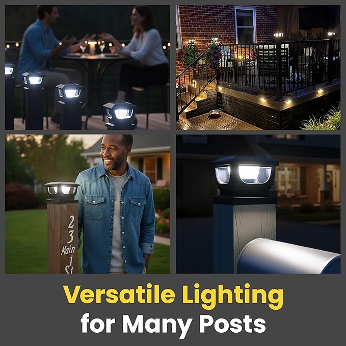 Brighticonic Solar Post Cap Lights Outdoor for 4x4, 3x3 – Auto On/Off Post Lights Solar Powered - Easy Install, IP65 Waterproof Deck & Fence Lights – Long Lasting Battery – 120 Lumen, CoolWhite - 4pck