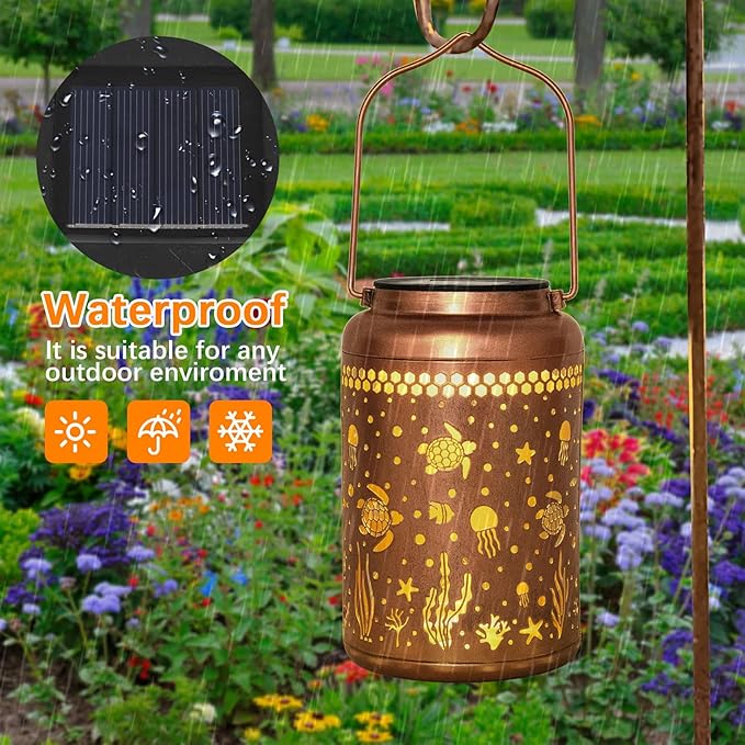 Sea Turtle Solar Lanterns Outdoor Waterproof, Birthday Gifts for Women Mom Grandma, Metal Hanging Solar Lights Decorative LED Lanterns for Yard Patio Porch Decor
