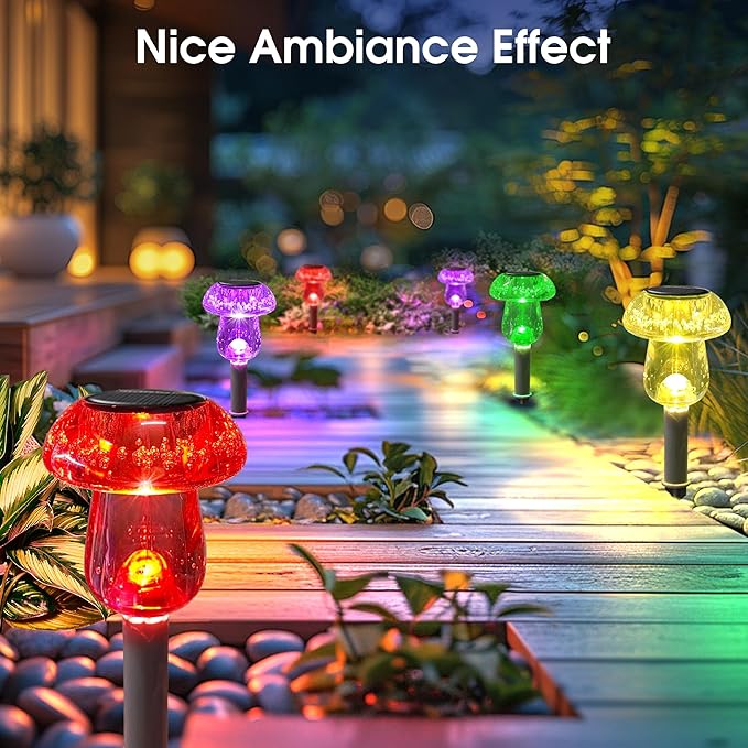 Solar Outdoor Lights, 8 Pack Waterproof Solar Mushroom Lights for Garden Yard Pathway Path Walkway Driveway Lawn Landscape Outside Decor, Yellow Green Purple Red