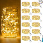 12-Pack Outdoor String Lights, 7ft Warm White Waterproof LED