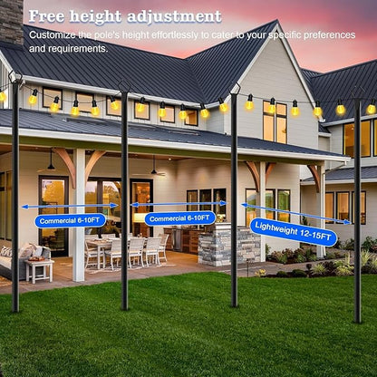 SINLEY 4 Pack String Light Poles,10 Ft Metal Poles with Fork for Outdoor String Lights,Outdoor Light Poles with Fork,Poles/Post/Stand for Outside,Patio,Deck,Backyard,Garden Wedding,Party