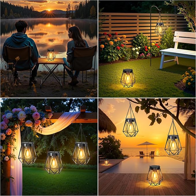 KOOPER 2 Pack Hanging Solar Lanterns Outdoor Waterproof, Metal Hanging Solar Lights for Outside, Upgraded Brighter Outdoor Lanterns Decorative for Garden Patio Yard Porch Gifts for Women Mom Grandma