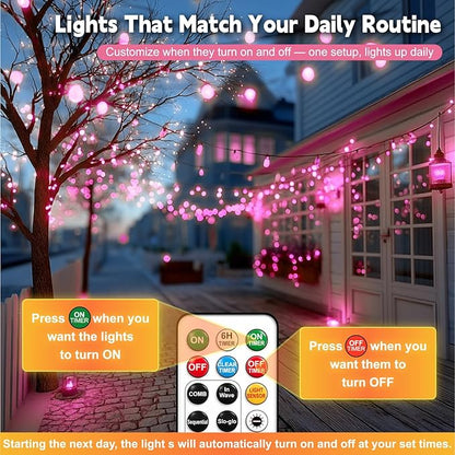 HXWEIYE Rechargeable Fairy Lights with Remote, 2 Pack 33ft 100LED Twinkle Lights with DIY Timer & Light Sensor, Waterproof Outdoor String Lights for Bedroom Patio Christmas Tree Decor, Pink