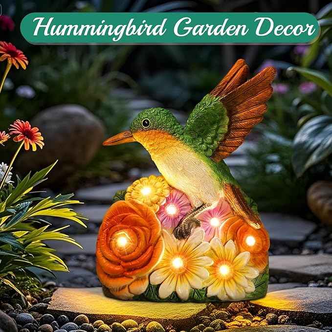 Solar Hummingbird Garden Statue Light, Outdoor Decor
