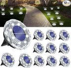 12-Pack Solar Ground Disk Lights, Cool White Waterproof LED