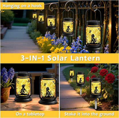 Dog Solar Lanterns 3-in-1 Outdoor Waterproof - Birthday Gifts for Dog Lovers Women Mom Christmas, Mason Jar Hanging Lanterns with Stake, Garden Decor Lights for Patio Yard Balcony Decorations