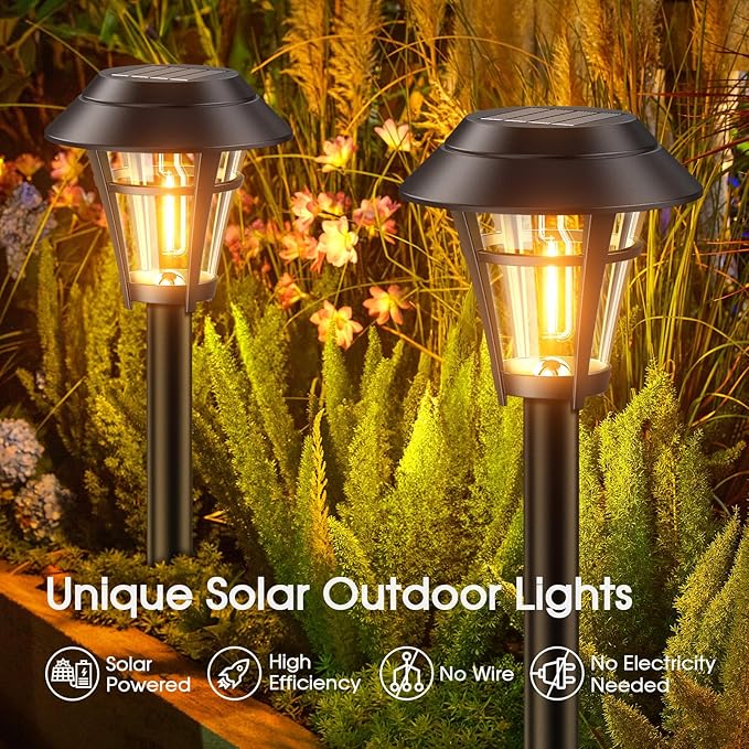 LETMY Solar Pathway Lights Outdoor, 10 Pack Solar Lights Outdoor Waterproof, Auto On/Off Solar Powered Garden Landscape Path Lights, Outdoor Solar Lights for Yard Lawn Patio Walkway Driveway