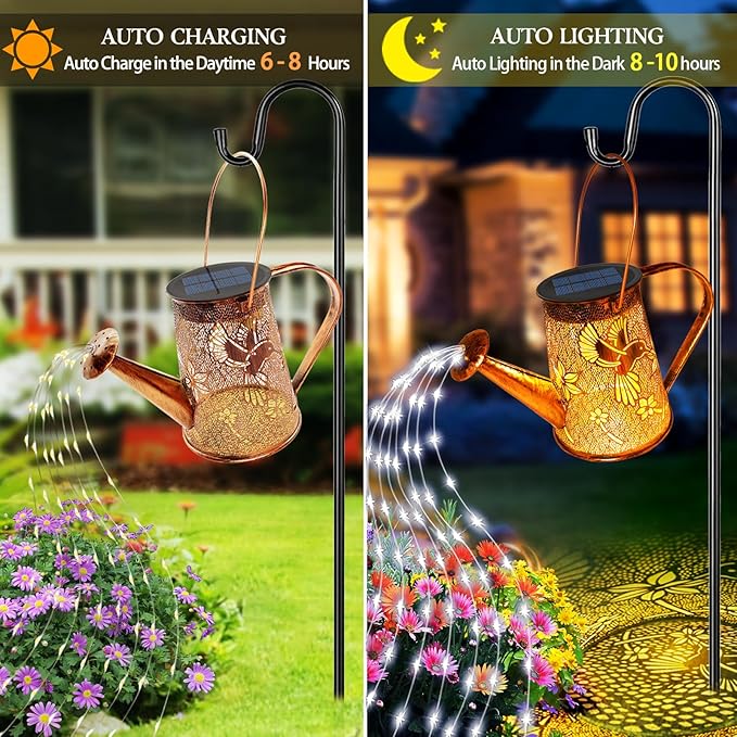 Solar Watering Can Lights, Hummingbird Gifts for Women Mom Grandma Birthday, Waterproof Outdoor Garden Decor Large Hanging Solar Lanterns Garden Lights for Patio Porch Yard Flowerbed Pathway