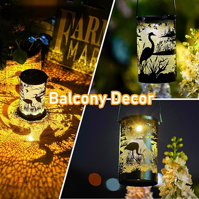 Solar Lantern Outdoor Waterproof Bird Garden Decor Birthday Gifts for Women Mom Grandma Hanging Solar Lights Metal Decoration Outside for Yard Patio Backyard Porch
