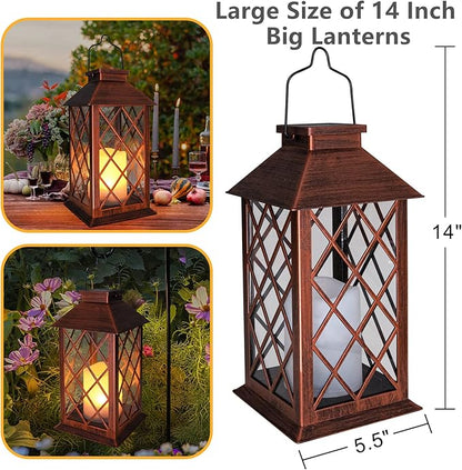 TAKE ME 14" Solar Lanterns Outdoor Garden Lantern Waterproof LED Flickering Flameless Candle Mission Lights for Table,Outdoor,Party