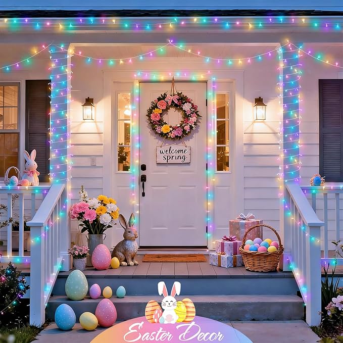 JMEXSUSS 4 Pack 50 LED Battery Operated String Lights Easter, Each 16.5ft String Lights Outdoor Waterproof, 8 Modes Pastel Easter Light Indoor with Timer for Party Christmas Garden Bedroom