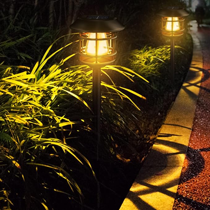Solar Pathway Lights 8PK - Outdoor Garden Yard Landscape Lights, Waterproof Auto-on/Off for Lawn, Patio, Walkway - Warm Light (Black)