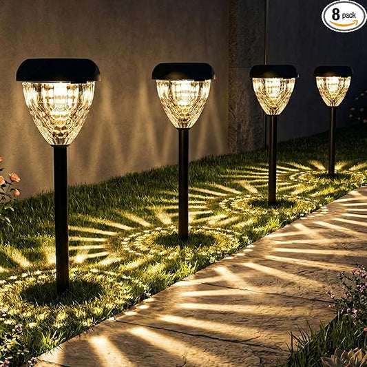 Ensenior Solar Pathway Lights Outdoor - 14.17" Height, 3000K LED Landscape Garden Lights, IP65 Waterproof, Tool-Free Auto ON/Off for Garden Yard Patio Walkway Landscape, 8-Pack