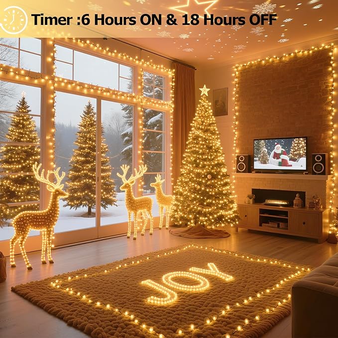 Warm White Christmas Lights, 33ft LED 8-Mode