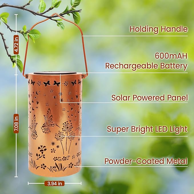 FLAGWIX Sympathy Gifts for Loss of Loved One - Memorial Solar Lanterns Outdoor Waterproof Decor - Hummingbird Gifts for Women, Bereavement Memorial Gift for Mom Grandma, Decorative Lantern for Garden