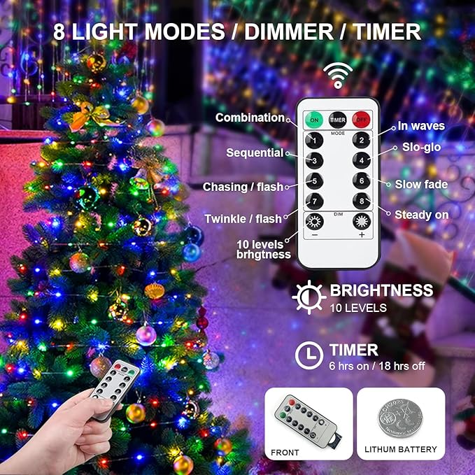 2-Pack 50 LED Christmas Twinkle Lights, 16ft Waterproof for Porch