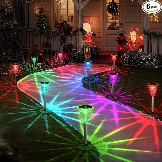 Solar Pathway Lights Outdoor 6 Pack, 10 Modes RGB Color Changing & White Solar Garden Lights, 17.5" IP65 Waterproof Glass Stainless Steel Solar Powered Landscape Lights for Yard Walkway Driveway Patio