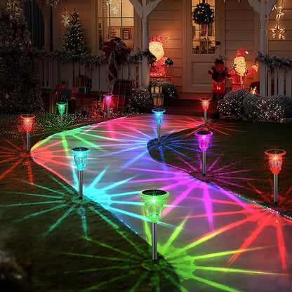 Solar Pathway Lights Outdoor 4 Pack, 10 Modes RGB Color Changing & White Solar Garden Lights, 17.5" IP65 Waterproof Glass Stainless Steel Solar Powered Landscape Lights for Yard Walkway Driveway Patio
