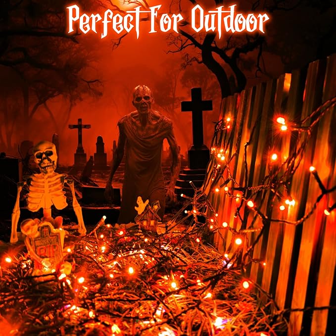 Orange Lights for Halloween Lights String Outdoor Total 100LED 33Ft 8 Modes with Timer Waterproof Battery Operated 16.4Ft*2, 50LED*2 Indoor for Halloween Decor, Orange, 2-Pack