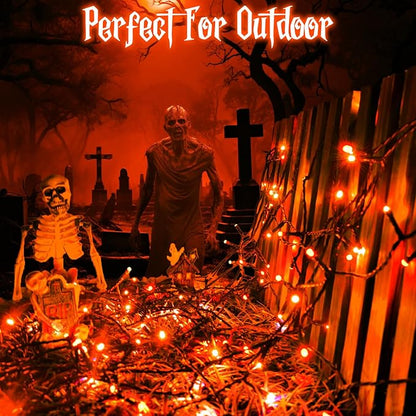 Orange Lights for Halloween Lights String Outdoor Total 100LED 33Ft 8 Modes with Timer Waterproof Battery Operated 16.4Ft*2, 50LED*2 Indoor for Halloween Decor, Orange, 2-Pack