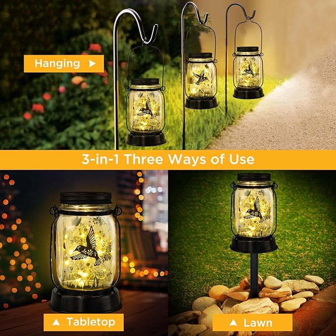 Christmas Gifts for Women Hummingbird Solar Lanterns Hummingbird Mom Birthday Gift Solar Lights Hummingbird Gifts Bird Christmas Decorative Lanterns for Yard, Patio, Lawn, Pathway, Garden Decor