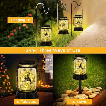 Christmas Gifts for Women Hummingbird Solar Lanterns Hummingbird Mom Birthday Gift Solar Lights Hummingbird Gifts Bird Christmas Decorative Lanterns for Yard, Patio, Lawn, Pathway, Garden Decor