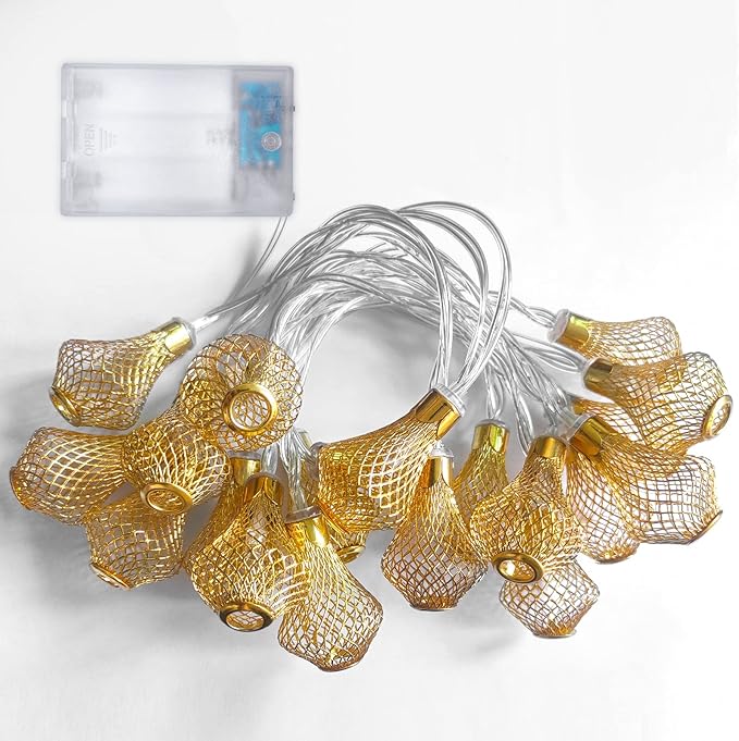 Moroccan Lantern String Lights Battery Powered 10Ft Fairy Lantern Lights 20 LED Golden Raindrop Lights, Warm White String Lights for Outdoor, Patio, Garden, Tent, Bedroom, Party, Wedding, Xmas Decor