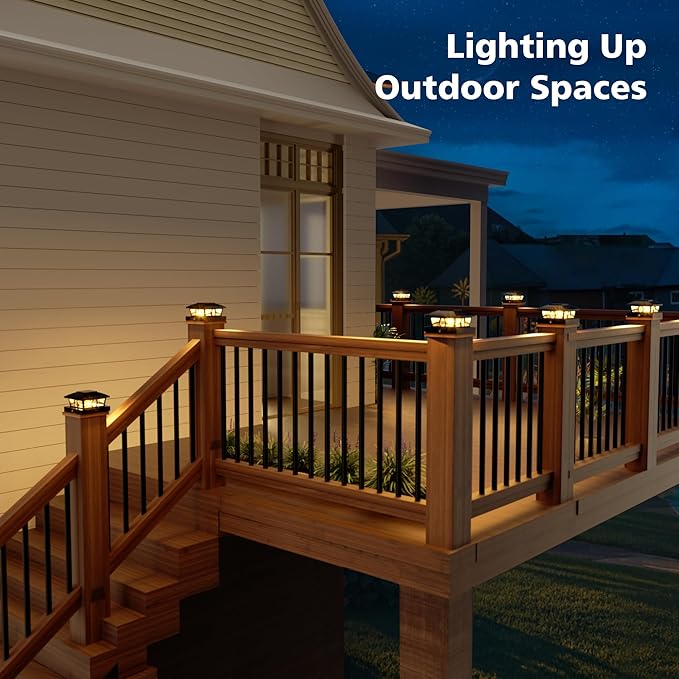NIORSUN Solar Post Lights Outdoor, Fence Post Solar Lights Warm White Outdoor Waterproof Edison LED Bulbs Garden Patio Fence Deck Decor, Post Cap Lights 4x4 Wood Vinyl, Black 8 Pack