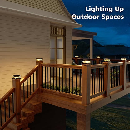 NIORSUN Solar Post Lights Outdoor, Fence Post Solar Lights Warm White Outdoor Waterproof Edison LED Bulbs Garden Patio Fence Deck Decor, Post Cap Lights 4x4 Wood Vinyl, Black 8 Pack