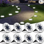 Solar Flat Disk Lights 8-Pack, Waterproof Landscape