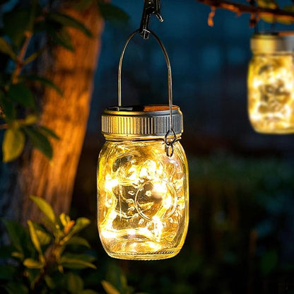 Mlambert 4 Pack Outdoor Solar Lanterns, Waterproof Hanging Mini Mason Jar Solar Lights for Backyard Garden Yard Patio Tree Decoration, Warm White