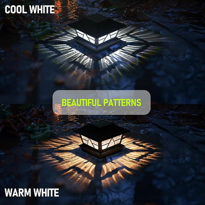 TW SHINE 2 Pack Solar Outdoor Fence Post Lights, 2 Modes Post Cap Lights Waterproof Color Changing Warm White/Cool White for Yard, Garden, Porch, Patio Decor, for 4x4 5x5 6x6 Wood Posts