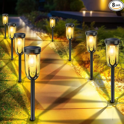 Solar Lights Outdoor 8 Pack, Solar Pathway Lights, Solar Lights Outdoor Waterproof IP65, Bright Auto On/Off Garden Lights, Solar Landscape Lights for Driveway Walkway Lawn Yard (Warm White)