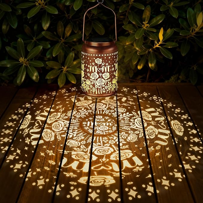 Birthday Gifts for Women Mom Grandma Solar Lantern Outdoor Waterproof, Gardening Gifts for Women, Mom Christmas Rose Garden Decor Hanging Solar Lights Yard Decorations Outdoor, Backyard, Patio