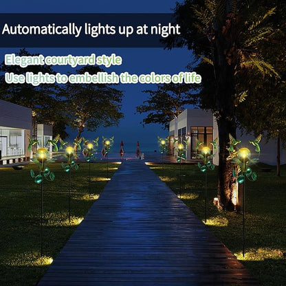 Solar Lights Outdoor Metal Garden Stake Waterproof Crackle Glass Globe Garden Decor Green Hummingbird for Pathway, Lawn, Patio, Yard