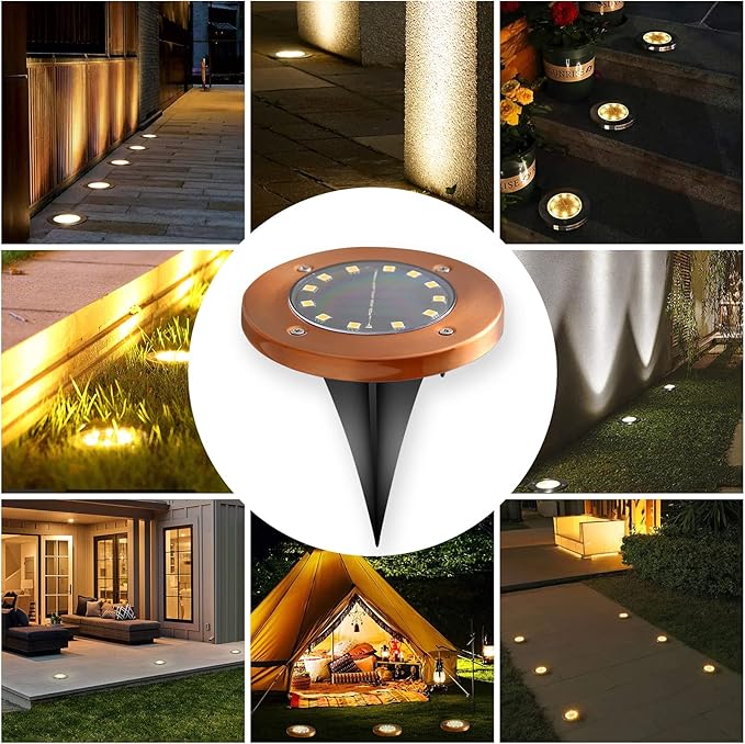 Solar Flat Disk Lights 8-Pack, Waterproof Garden