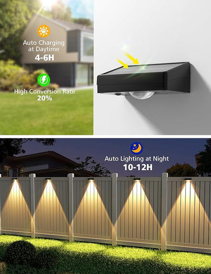 VOLISUN Solar Fence Lights, Fence Lights Solar Powered, IP65 Waterproof LED, 3 Color Temperatures Outdoor Solar Lights for Yard, Fence, Wall, Backyard (12 Pack, Black)